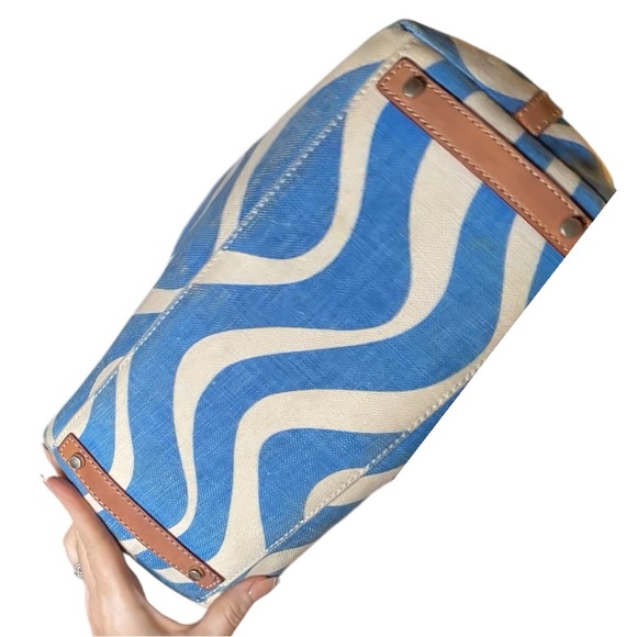 Kate Spade New York Beach Wave Canvas Tote Bag Blue White - Picture 5 of 10